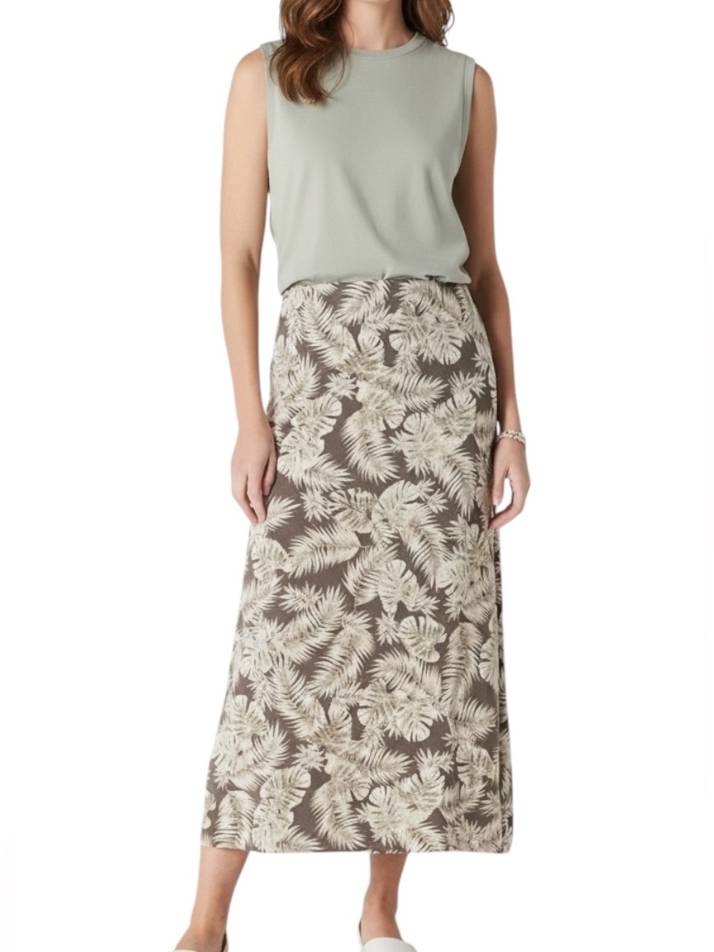J.Jill Palm Tropical Print Rayon Spandex Blend Midi Skirt Medium